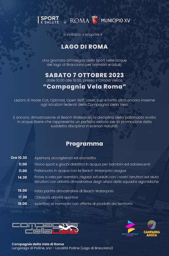 locandina evento lago di roma - Compagnia Vela Roma